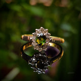 Green Sapphire & Diamond Cluster Ring
