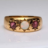 Antique Opal and Garnet Wide Ring