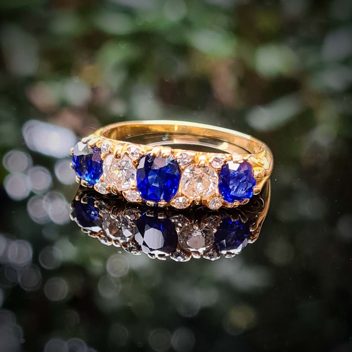 Antique Sapphire and Diamond Five Stone Ring - Main Image