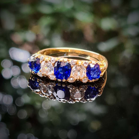 Antique Sapphire and Diamond Five Stone Ring