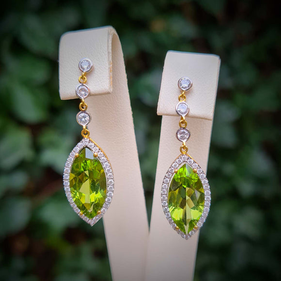 Peridot and Diamond Marquise Drop Earrings