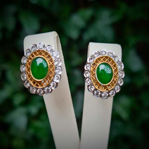 Vintage Jade and Diamond Earrings