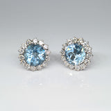 Aquamarine & Diamond Cluster Stud Earrings