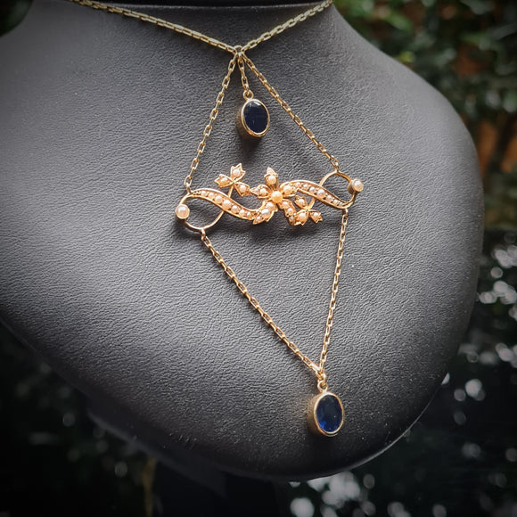 Vintage Sapphire and Pearl Necklace