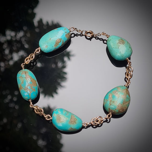 Turquoise and Gold Link Bracelet