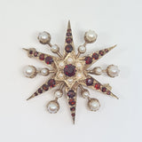 Garnet & Pearl Starburst Brooch