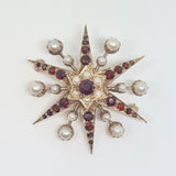 Starburst Garnet & Pearl Brooch