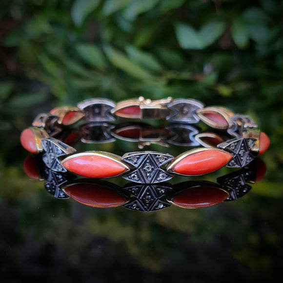 Vintage Coral & Diamond Bracelet