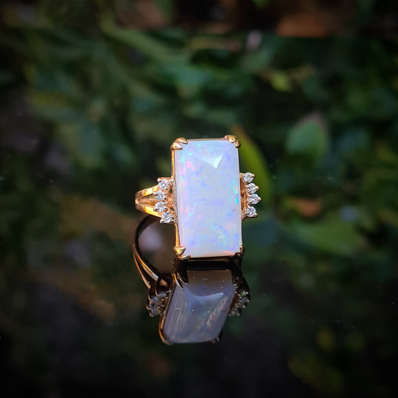 Rectangular Opal & Diamond Dress Ring