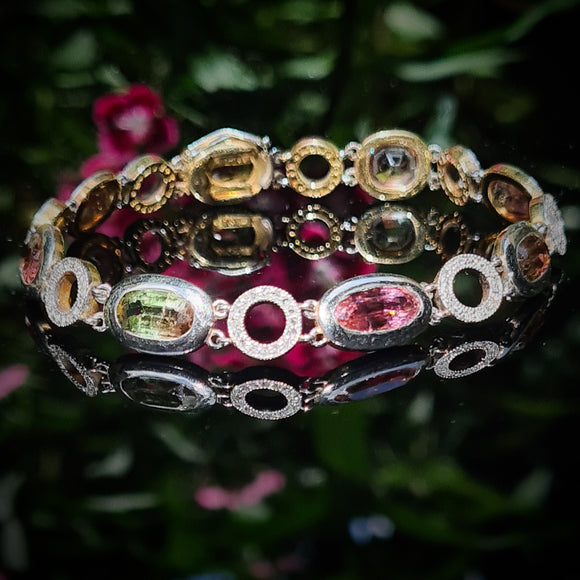 Watermelon Tourmaline & Diamond Bracelet