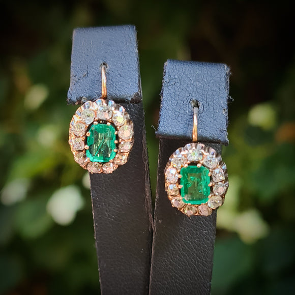 Vintage Emerald and Diamond Earrings
