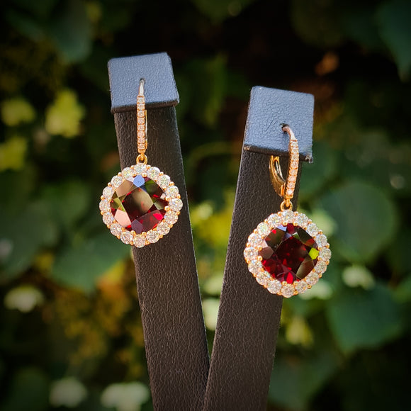 Garnet & Diamond Drop Earrings