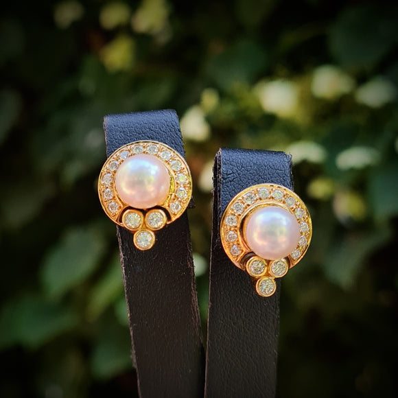 Pearl & Diamond Stud Earrings
