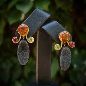 Quirky Garnet & Stone Drop Earrings