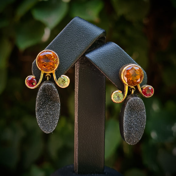 Quirky Garnet & Stone Drop Earrings