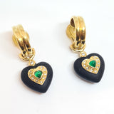 Unusual Gold, Glass, Emerald and Diamond Drop Earrings