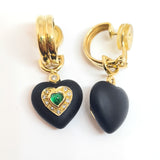 Unusual Gold, Glass, Emerald and Diamond Drop Earrings