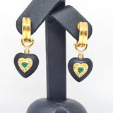 Unusual Gold, Glass, Emerald and Diamond Drop Earrings