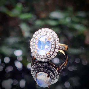 Moon Stone and Diamond Cluster Ring