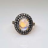 Moon Stone and Diamond Cluster Ring