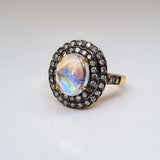 Moon Stone and Diamond Cluster Ring