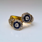 Sapphire and Diamond Double Cluster Ring
