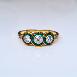 Deco Emerald and Diamond Triple Cluster Ring