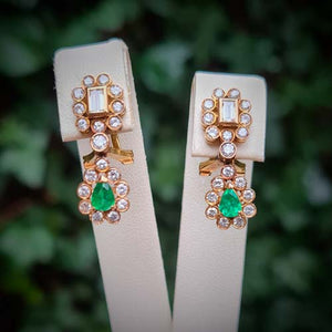 Vintage Emerald and Diamond Drop Earrings