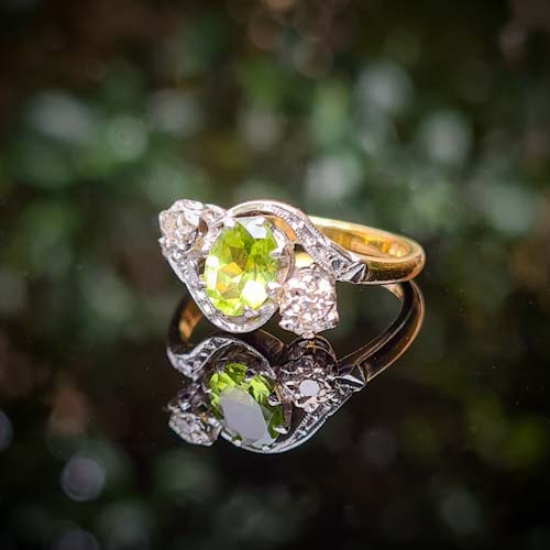 Peridot & Diamond Cross Over Ring