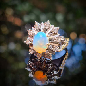 Opal and Diamond Cluster Ring