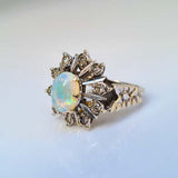 Opal and Diamond Cluster Ring