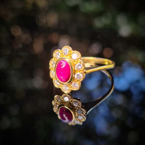 Cabochon Ruby and Diamond Ring
