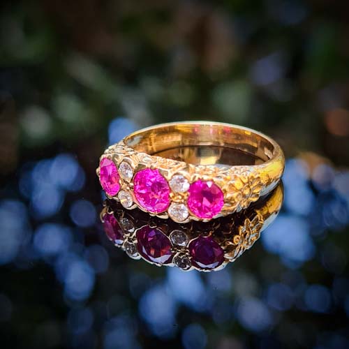 Ruby & Diamond Carved Head Ring