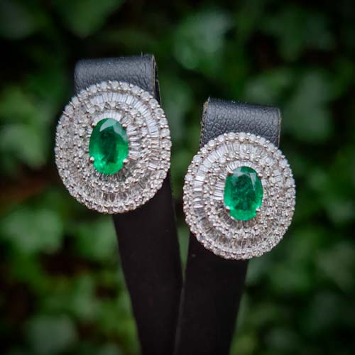 Vintage Emerald and Diamond Earrings - Main Image