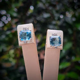 Vintage Aquamarine and Diamond Stud Earrings