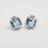 Vintage Aquamarine and Diamond Stud Earrings
