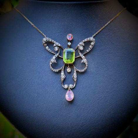 Peridot, Pink Tourmaline and Diamond-Set Pendant Necklace
