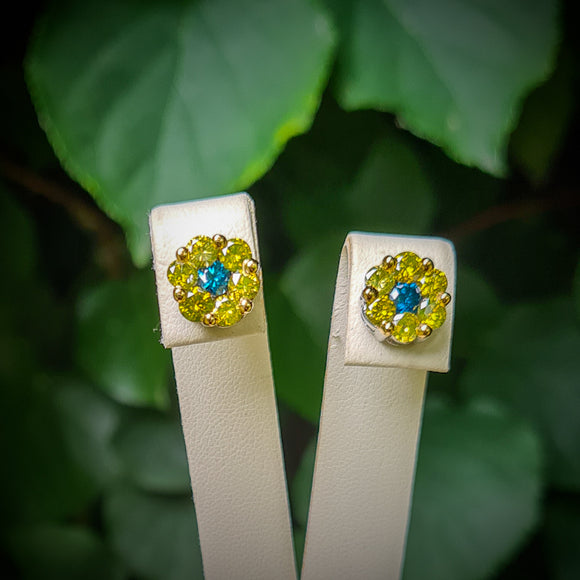 Yellow & Blue Diamond Earrings