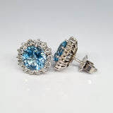 Aquamarine & Diamond Cluster Stud Earrings