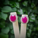 Large Ruby & Diamond Cluster Earrings