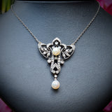 Late Victorian Natural Pearl and Diamond Pendant Necklace