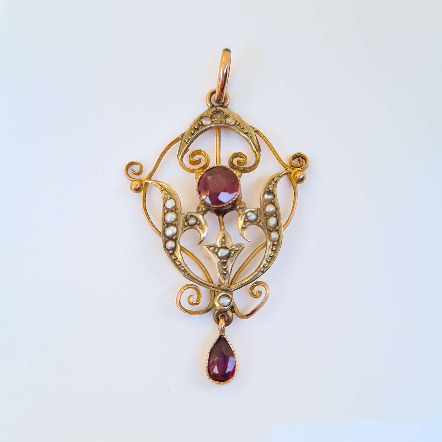 Peals Garnet Brooch and pendent Garnet, Diamond, & Pearl Gold Pendant / Brooch | JewelryShuk main image 3