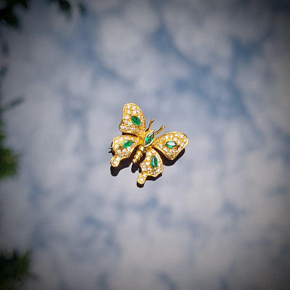 Emerald & Diamond Butterfly Pendant/Brooch