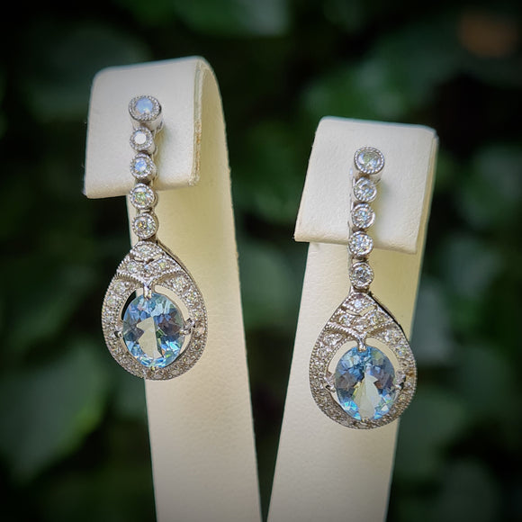 Aquamarine & Diamond Drop Earrings